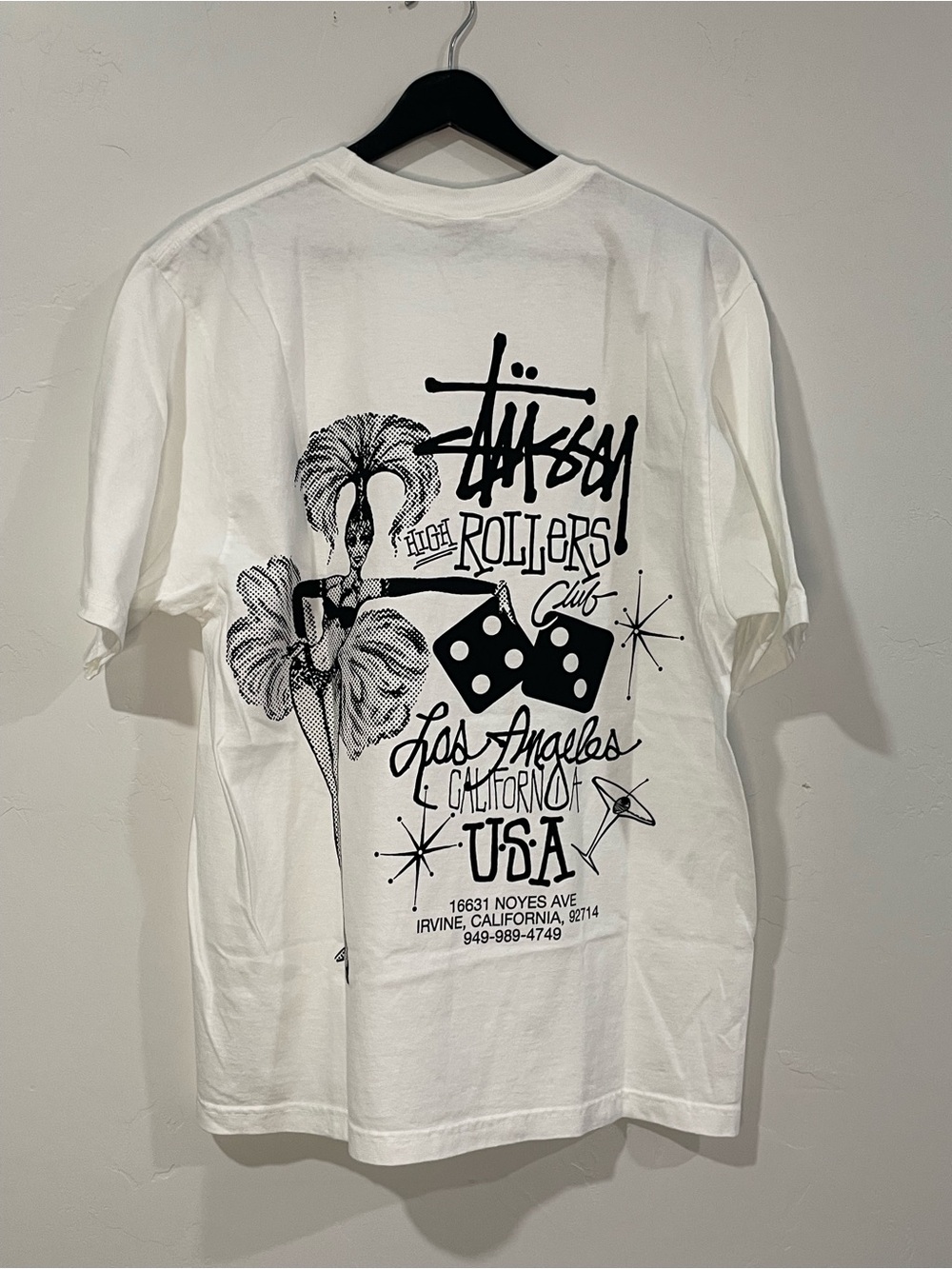 Stussy White Short Sleeve Tee with Black Back Graphic